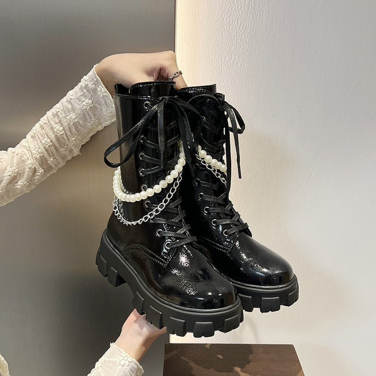 PINKEY P129 Sepatu Boots Glossy — Hak 5cm