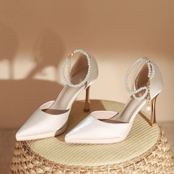 PINKEY P410 Heels Wanita Pearl Ribbon – Party Wedding Elegant