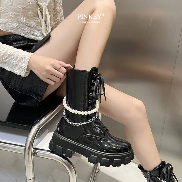 PINKEY P129 Sepatu Boots Glossy — Hak 5cm