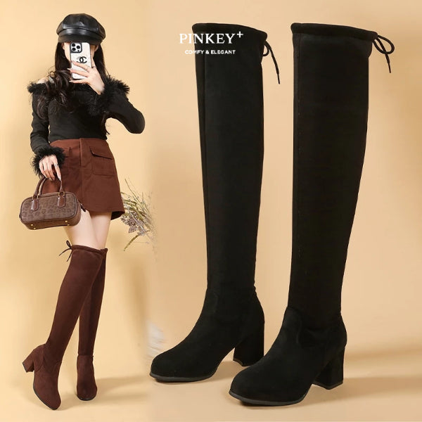 PINKEY P032 Sepatu Boots Selutut — Block Heels 7cm