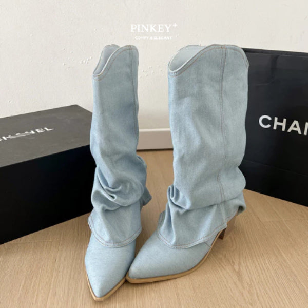 PINKEY P340 Boots Denim Ujung Lancip — Hak 5cm