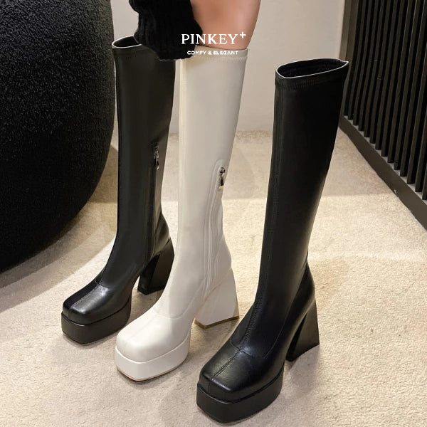 PINKEY P295 Long Boots Selutut — Block Heels 10cm