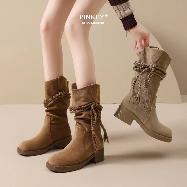 PINKEY P426 Boots Suede Mid Calf — Block Hak 5cm