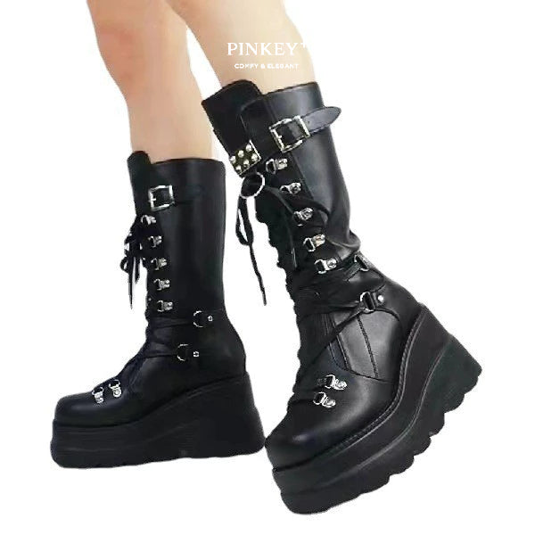 PINKEY P129 Sepatu Boots Wanita Tinggi — Hak 9cm