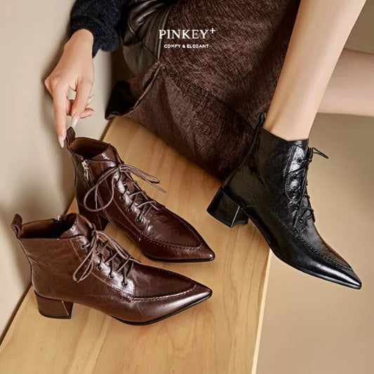 PINKEY P367 Boots Wanita Tali Depan – High Heels Kulit Style