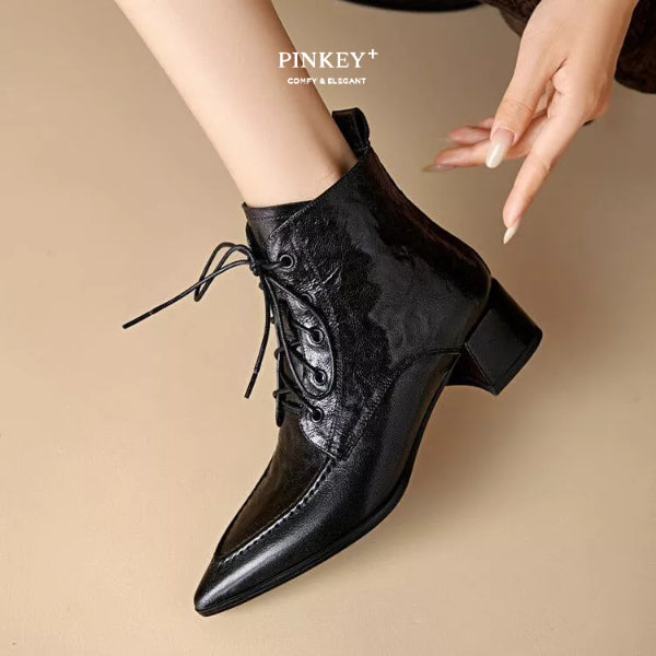 PINKEY P367 Boots Wanita Tali Depan – High Heels Kulit Style