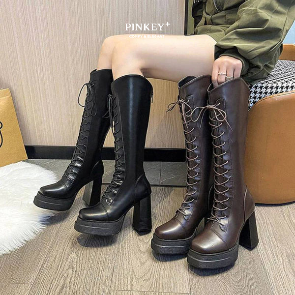 PINKEY P390 Boots Winter Overknee Leather — Hak 10cm