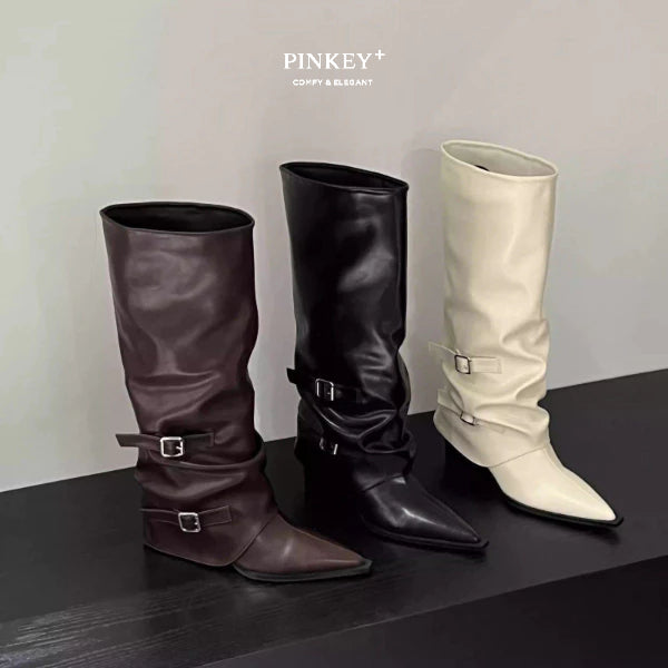 PINKEY P429 Long Boots Slip on — Block Hak 4cm