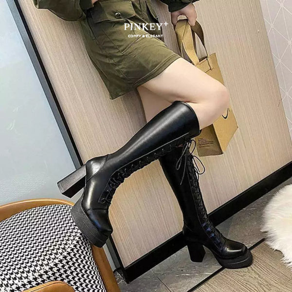 PINKEY P390 Boots Winter Overknee Leather — Hak 10cm
