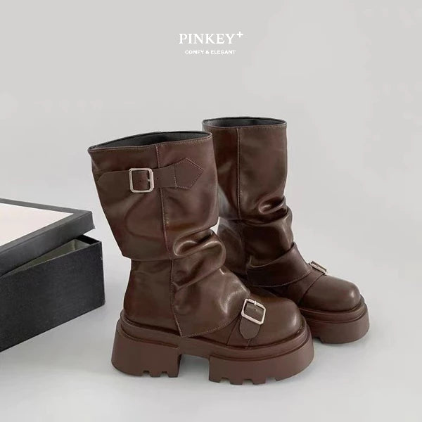 PINKEY P424 Mid Calf Boots Wanita — Heels 6cm
