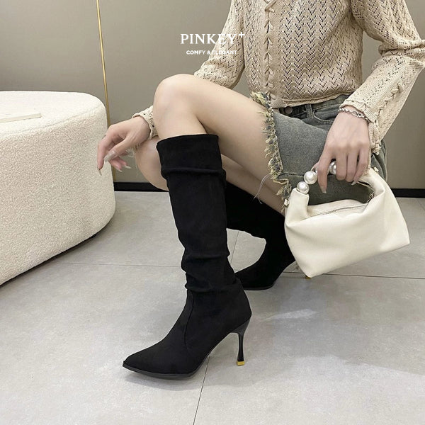 PINKEY P129 Long Boot Suede — Hak 6cm