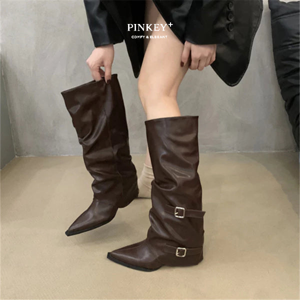 PINKEY P429 Long Boots Slip on — Block Hak 4cm