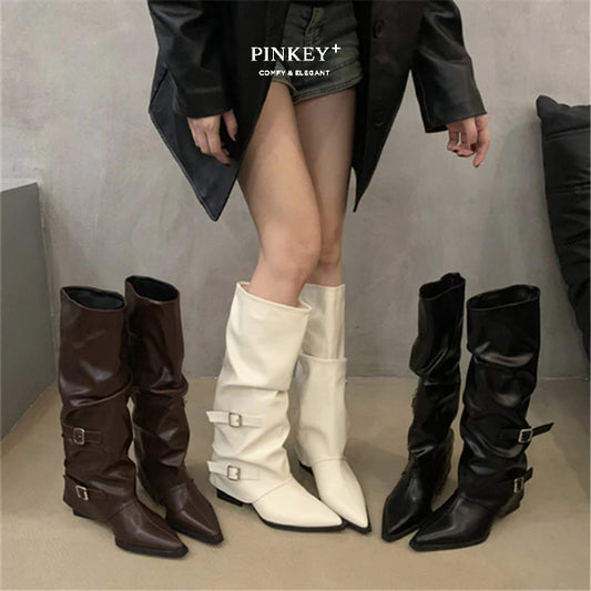 PINKEY P429 Long Boots Slip on — Block Hak 4cm