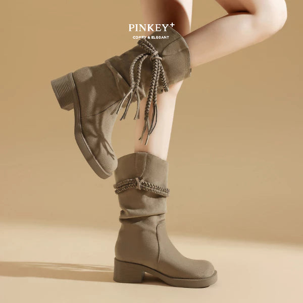 PINKEY P426 Boots Suede Mid Calf — Block Hak 5cm