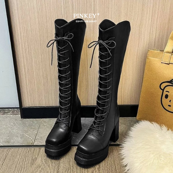 PINKEY P390 Boots Winter Overknee Leather — Hak 10cm