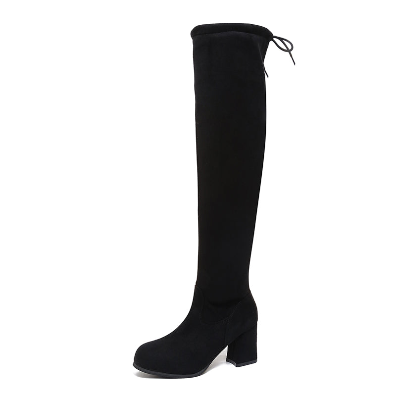 PINKEY P032 Sepatu Boots Selutut — Block Heels 7cm