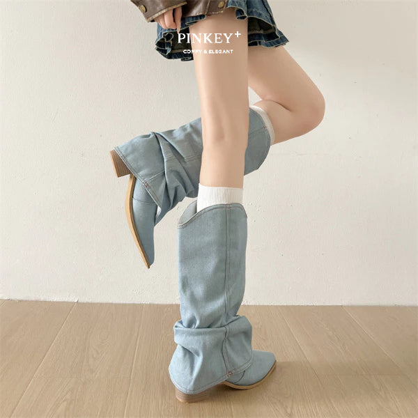 PINKEY P340 Boots Denim Ujung Lancip — Hak 5cm