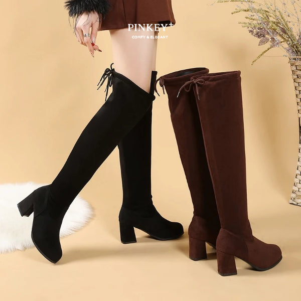 PINKEY P032 Sepatu Boots Selutut — Block Heels 7cm