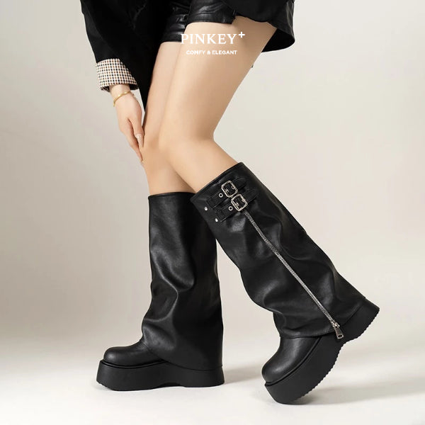 PINKEY P360 Sepatu Winter Overknee Leather — Hak 6cm
