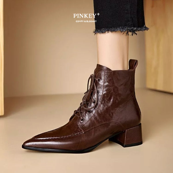 PINKEY P367 Boots Wanita Tali Depan – High Heels Kulit Style