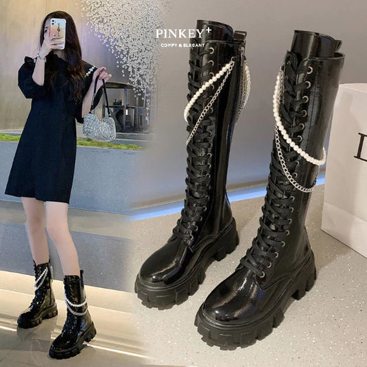 PINKEY P129 Sepatu Boots Glossy — Hak 5cm