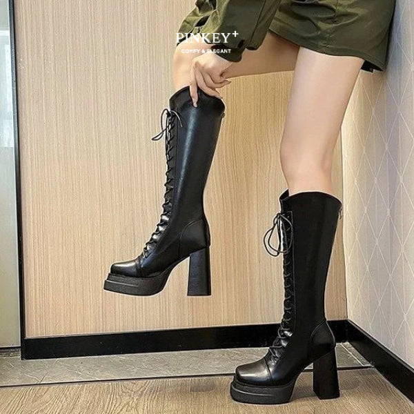 PINKEY P390 Boots Winter Overknee Leather — Hak 10cm