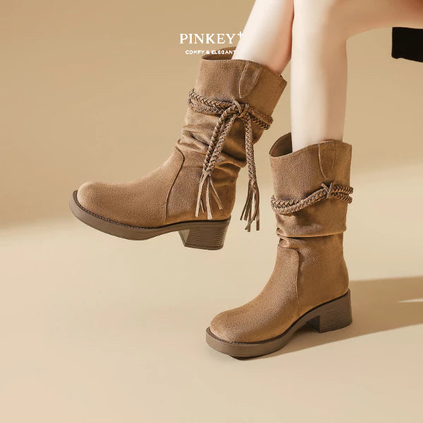 PINKEY P426 Boots Suede Mid Calf — Block Hak 5cm