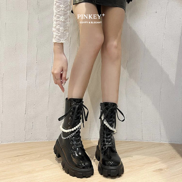 PINKEY P129 Sepatu Boots Glossy — Hak 5cm