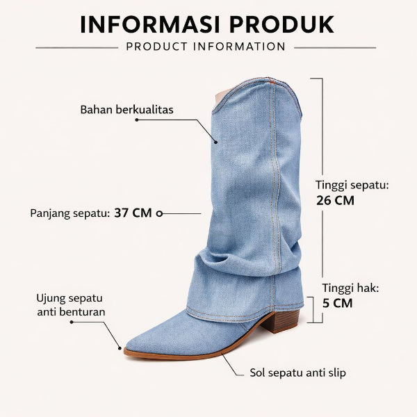 PINKEY P340 Boots Denim Ujung Lancip — Hak 5cm