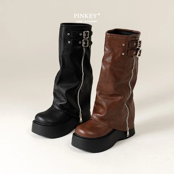 PINKEY P360 Sepatu Winter Overknee Leather — Hak 6cm