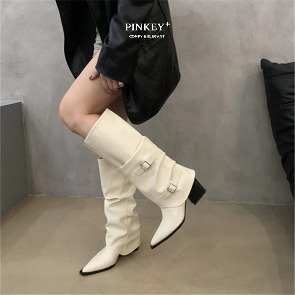 PINKEY P429 Long Boots Slip on — Block Hak 4cm