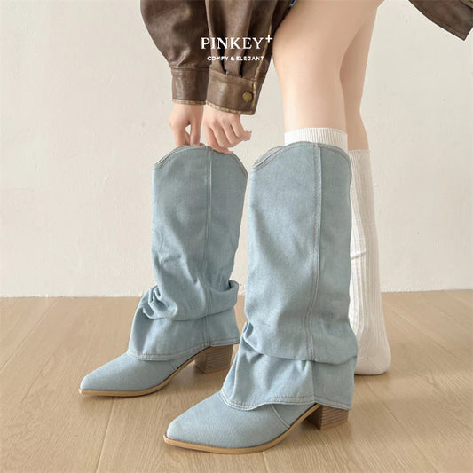PINKEY P340 Boots Denim Ujung Lancip — Hak 5cm