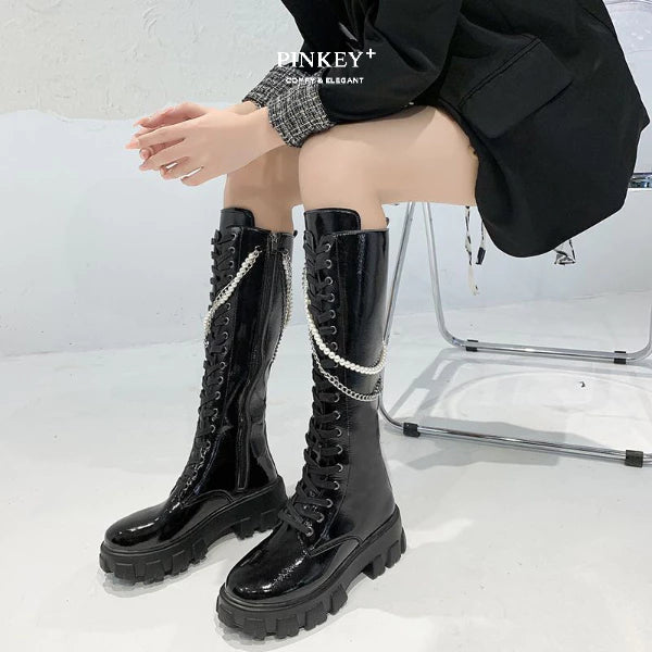 PINKEY P129 Sepatu Boots Glossy — Hak 5cm
