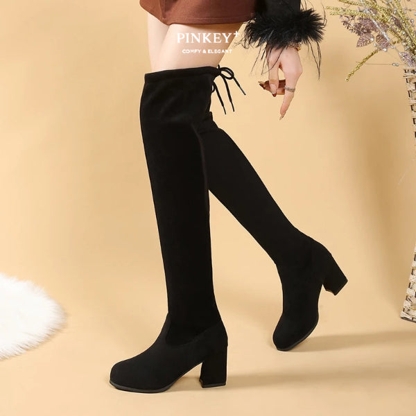 PINKEY P032 Sepatu Boots Selutut — Block Heels 7cm