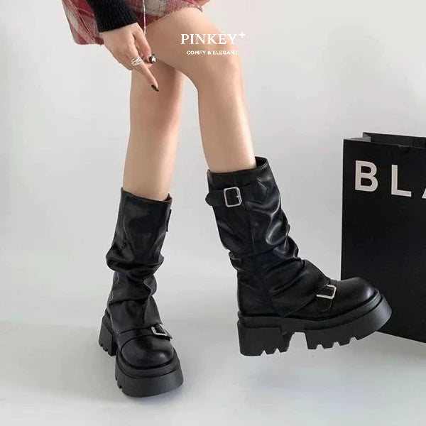 PINKEY P424 Mid Calf Boots Wanita — Heels 6cm