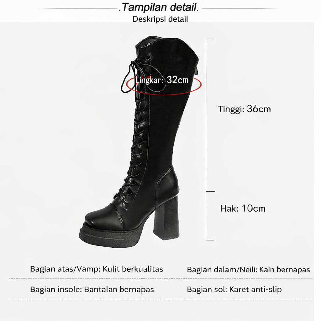 PINKEY P390 Boots Winter Overknee Leather — Hak 10cm