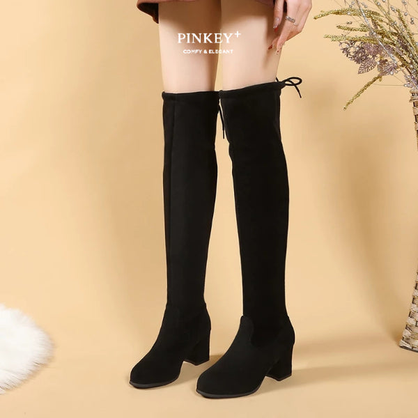 PINKEY P032 Sepatu Boots Selutut — Block Heels 7cm