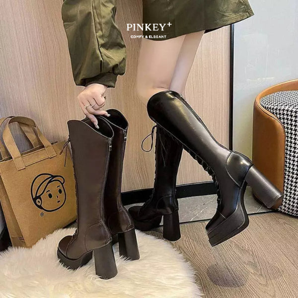PINKEY P390 Boots Winter Overknee Leather — Hak 10cm