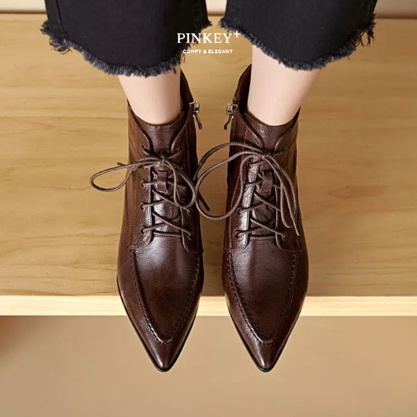 PINKEY P367 Boots Wanita Tali Depan – High Heels Kulit Style