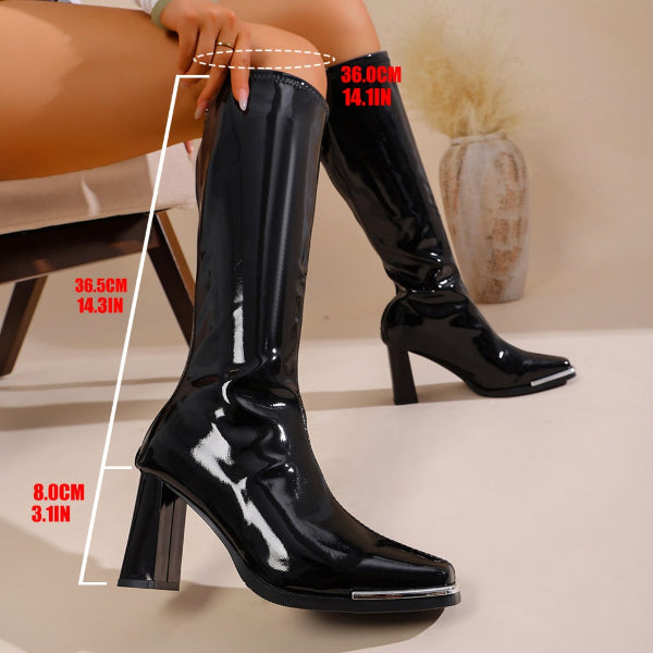 PINKEY P415 Long Boots Wanita Glossy — Hak 8cm