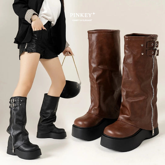 PINKEY P360 Sepatu Winter Overknee Leather — Hak 6cm