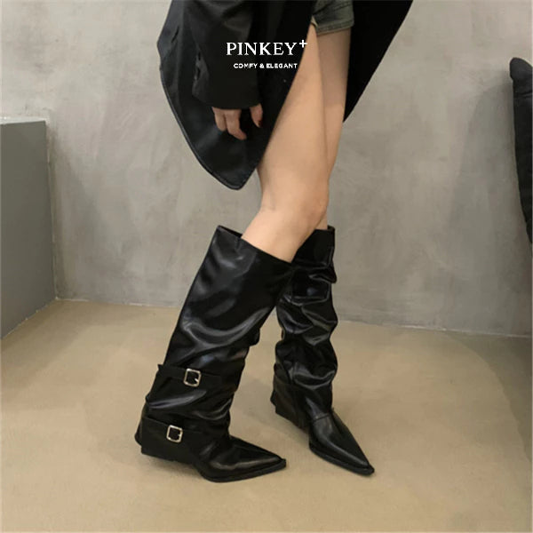 PINKEY P429 Long Boots Slip on — Block Hak 4cm