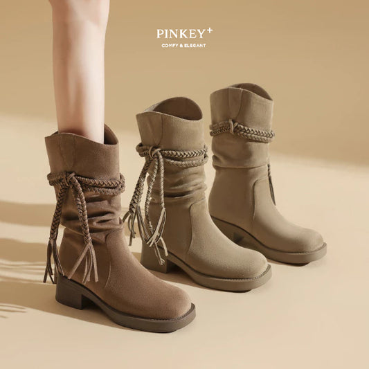 PINKEY P426 Boots Suede Mid Calf — Block Hak 5cm