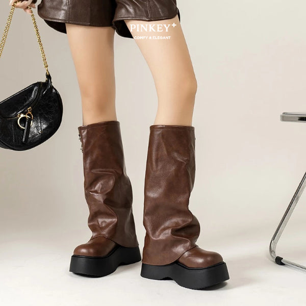 PINKEY P360 Sepatu Winter Overknee Leather — Hak 6cm