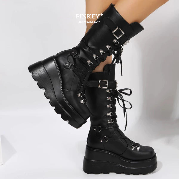 PINKEY P129 Sepatu Boots Wanita Tinggi — Hak 9cm