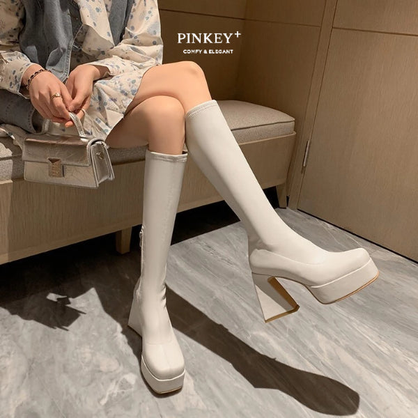 PINKEY P295 Long Boots Selutut — Block Heels 10cm
