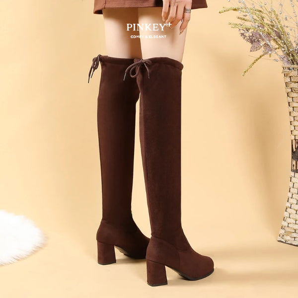 PINKEY P032 Sepatu Boots Selutut — Block Heels 7cm