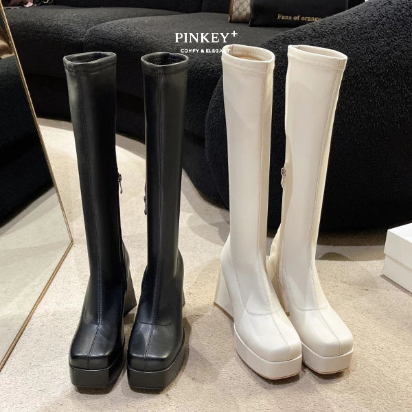 PINKEY P295 Long Boots Selutut — Block Heels 10cm