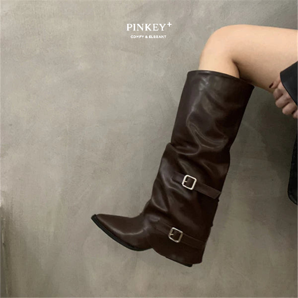 PINKEY P429 Long Boots Slip on — Block Hak 4cm