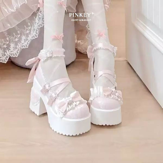 PINKEY P418 Platform Heels Wanita – Lolita Renda Pita Pastel